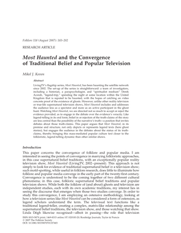 Most Haunted and the Convergence of Traditional Belief and Popular Television