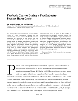 Facebook Chatter During a Food Industry Product Harm Crisis