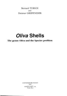 Oliva Shells the Genus Oliva and the Species Problem