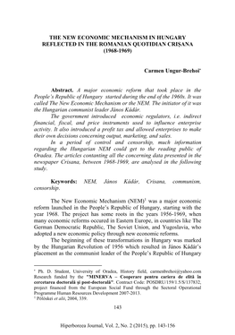 The New Economic Mechanism in Hungary Reflected in the Romanian Quotidian Crișana (1968-1969)