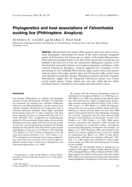 Phylogenetics and Host Associations of Fahrenholzia Sucking Lice (Phthiraptera: Anoplura)
