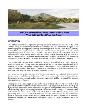 Letter of Concern: Mining in the Lower Zambezi River Water Catchment and Protected Areas