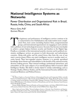 National Intelligence Systems As Networks Power Distribution and Organizational Risk in Brazil, Russia, India, China, and South Africa