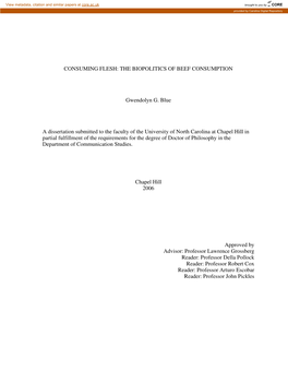 THE BIOPOLITICS of BEEF CONSUMPTION Gwendolyn G. Blue a Dissertation Submitted to the Faculty of the University