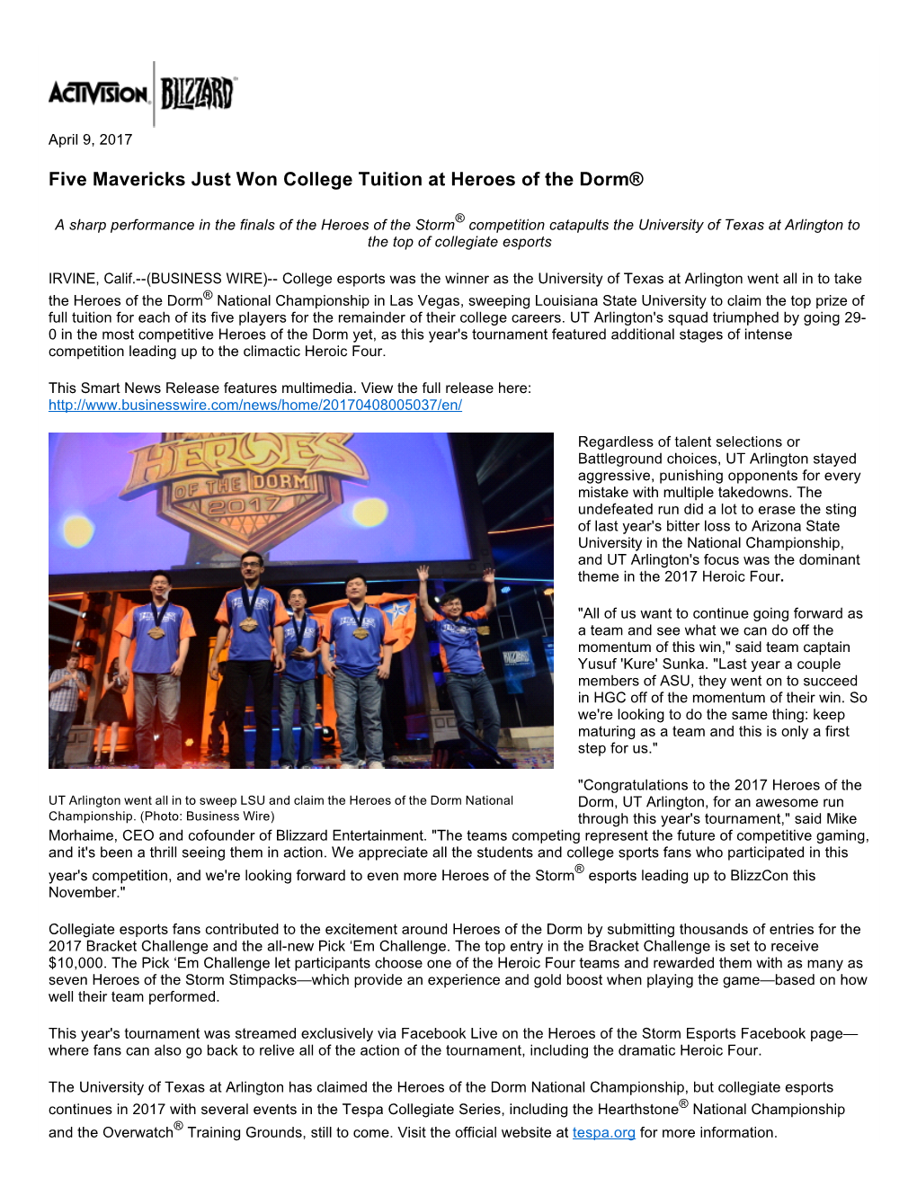 Five Mavericks Just Won College Tuition at Heroes of the Dorm®