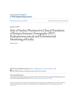 PET) Radiopharmaceuticals and Environmental Monitoring of Facility Reiko Oyama