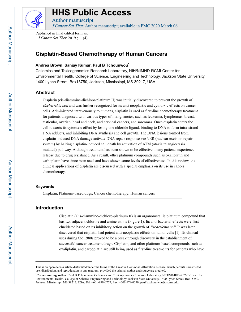 Cisplatin-Based Chemotherapy of Human Cancers