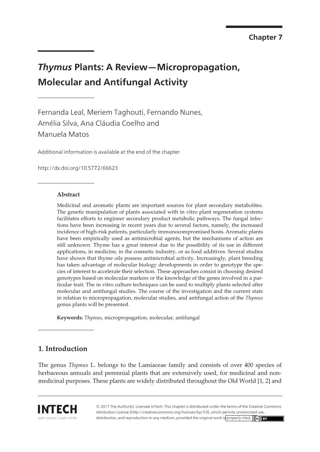 Thymus Plants: a Review—Micropropagation, Molecular and Antifungal Activity