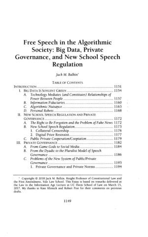 Free Speech in the Algorithmic Society: Big Data, Private Governance, and New School Speech Regulation
