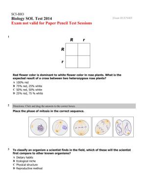 SCI-BIO Exam [E-2CN4EF] Biology SOL Test 2014