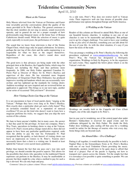 Tridentine Community News April 11, 2010