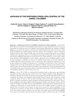 Avifauna of the Northern Cordillera Central of the Andes, Colombia
