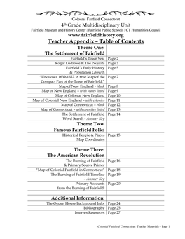 Teacher Appendix – Table of Contents