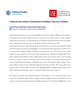 A Rational Actor Analysis of Authoritarian Consolidation: the Case of Thailand