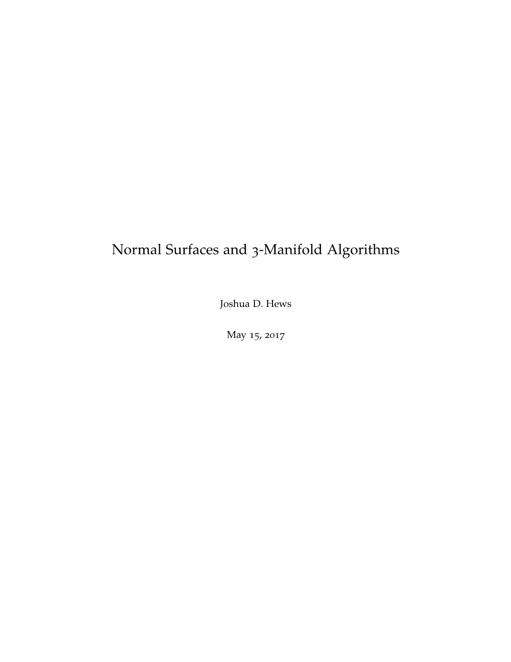 Normal Surfaces and 3-Manifold Algorithms