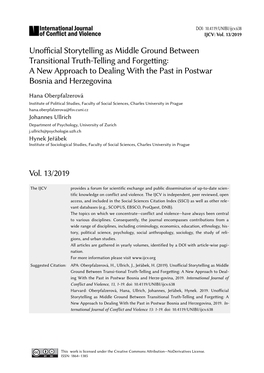 Unofficial Storytelling As Middle Ground Between Transitional Truth-Telling and Forgetting: a New Approach to Dealing with the Past in Postwar Bosnia and Herzegovina