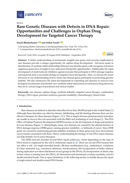 Rare Genetic Diseases with Defects in DNA Repair: Opportunities and Challenges in Orphan Drug Development for Targeted Cancer Therapy