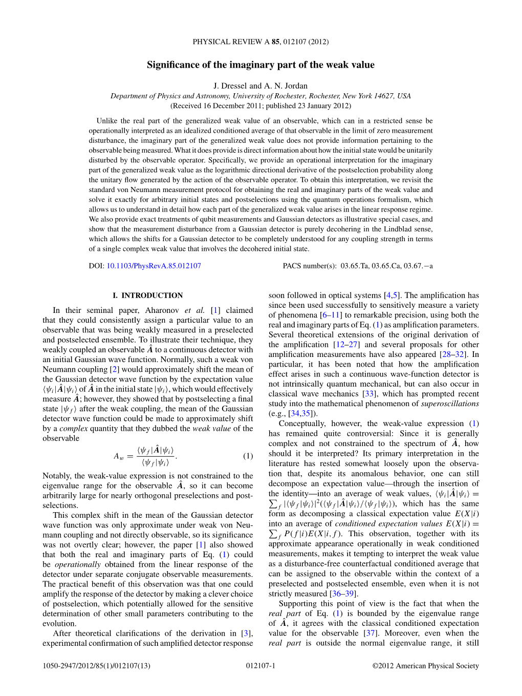 Significance of the Imaginary Part of the Weak Value