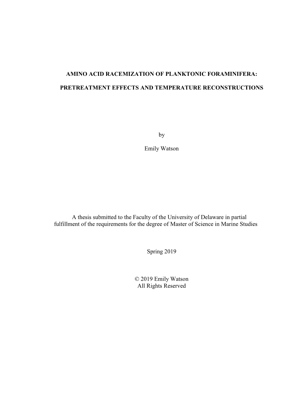 Amino Acid Racemization of Planktonic Foraminifera