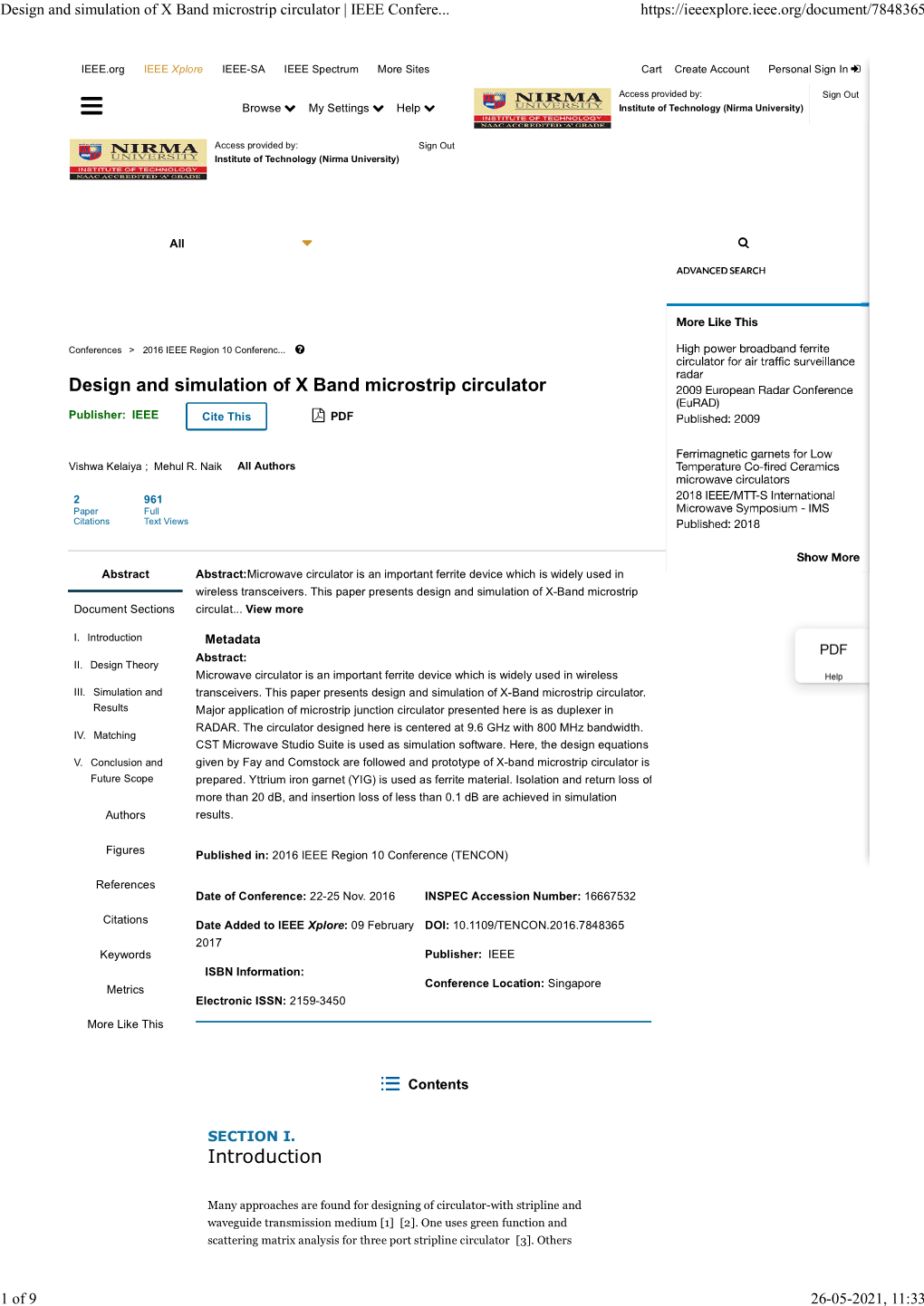 Design and Simulation of X Band Microstrip Circulator | IEEE Confere