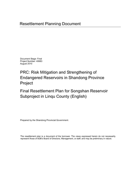 RP: PRC: Songshan Reservoir Subproject in Linqu County, Risk