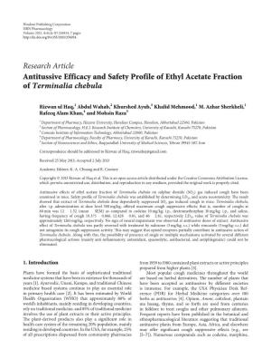 Antitussive Efficacy and Safety Profile of Ethyl Acetate Fraction of Terminalia Chebula