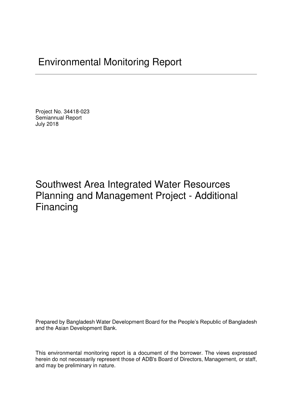 Environmental Monitoring Report Southwest Area Integrated Water