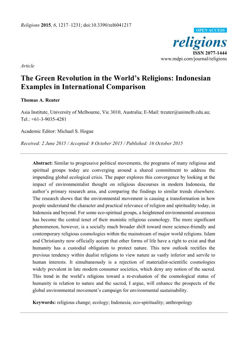 The Green Revolution in the World's Religions