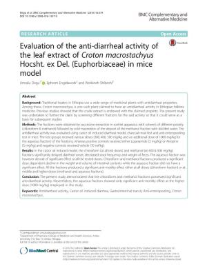 Evaluation of the Anti-Diarrheal Activity of the Leaf Extract of Croton Macrostachyus Hocsht. Ex Del.(Euphorbiaceae) in Mice Model