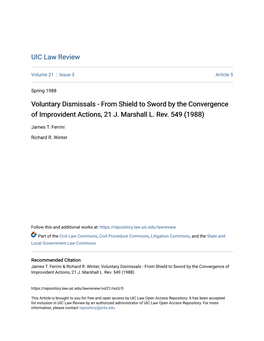 Voluntary Dismissals - from Shield to Sword by the Convergence of Improvident Actions, 21 J