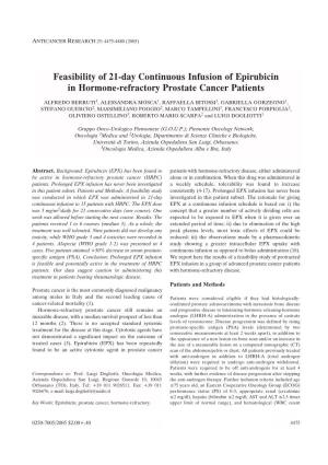 Feasibility of 21-Day Continuous Infusion of Epirubicin in Hormone-Refractory Prostate Cancer Patients