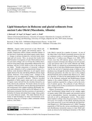 Lipid Biomarkers in Holocene and Glacial Sediments from Ancient Lake Ohrid (Macedonia, Albania)