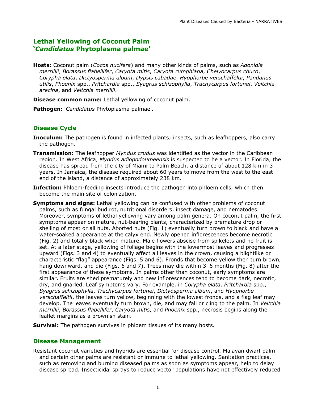 Lethal Yellowing of Coconut Palm ‘Candidatus Phytoplasma Palmae’