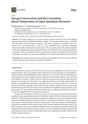 Energy Conservation and the Correlation Quasi-Temperature in Open Quantum Dynamics