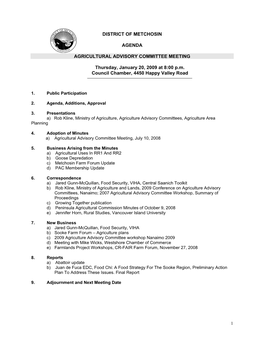 District of Metchosin Agenda Agricultural Advisory