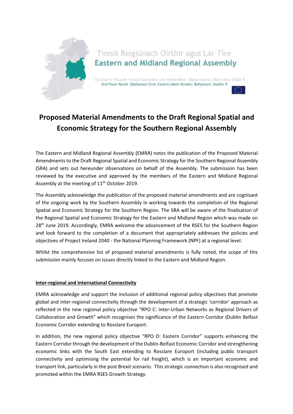 Proposed Material Amendments to the Draft Regional Spatial and Economic Strategy for the Southern Regional Assembly