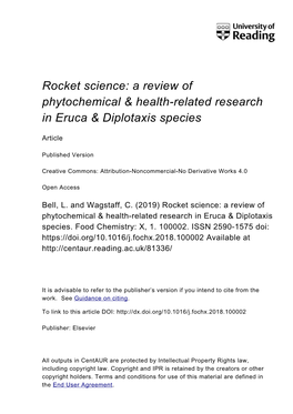 Health-Related Research in Eruca Ampamp; Diplotaxis Species