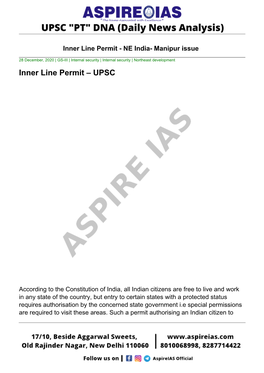 Inner Line Permit - NE India- Manipur Issue