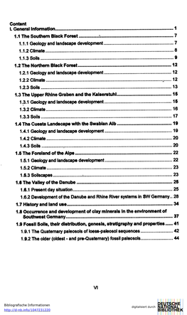 Content I. General Information 1 1.1 the Southern Black Forest 7 1.1.1