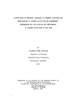 A !~Udy Made in Sentinel, Oklahoma, of Present Idcations and Performances of Laundry Activities/ and Homemakers' Preferences