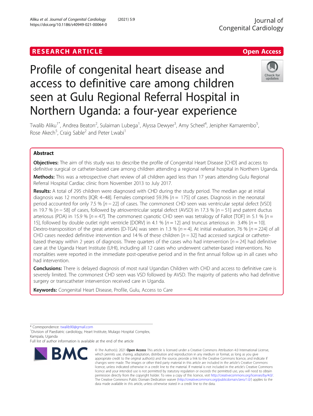 Profile of Congenital Heart Disease and Access to Definitive Care Among