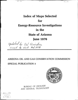 Index of Maps Selected for Energy ... Resource Investigations in the State of Arizona June 1976
