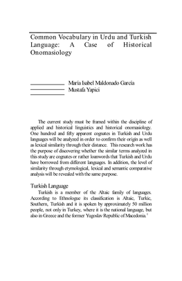 Common Vocabulary in Urdu and Turkish Language: a Case of Historical Onomasiology