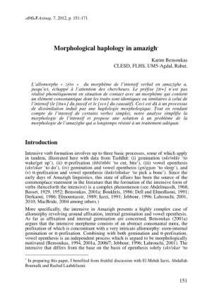 Morphological Haplology in Amazigh∗