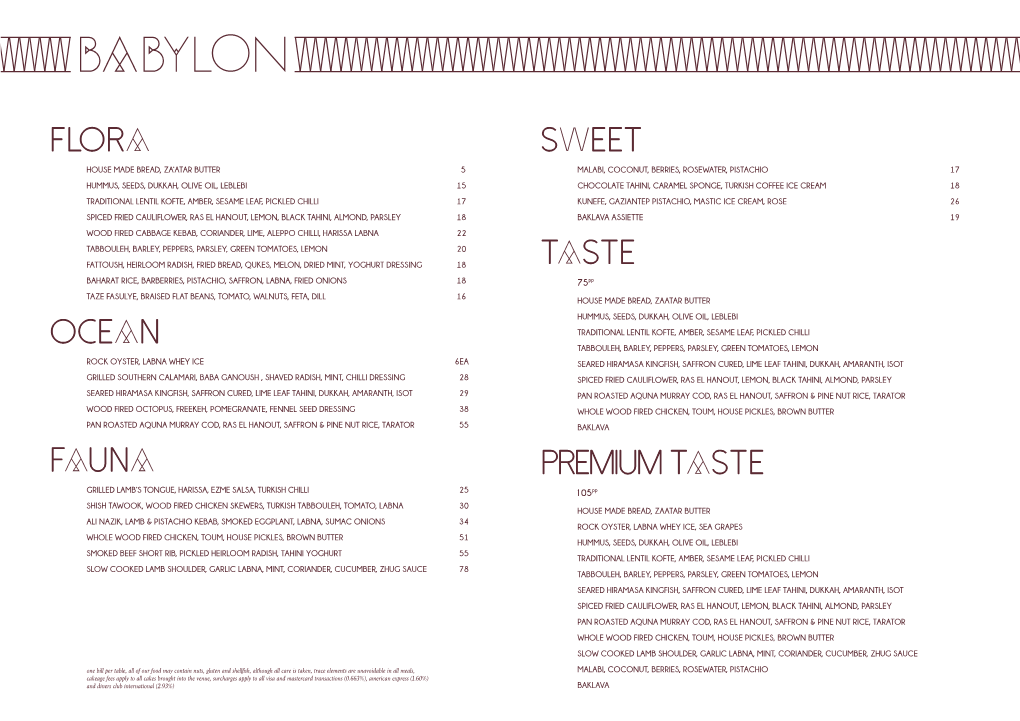 Babylon Restaurant Menu