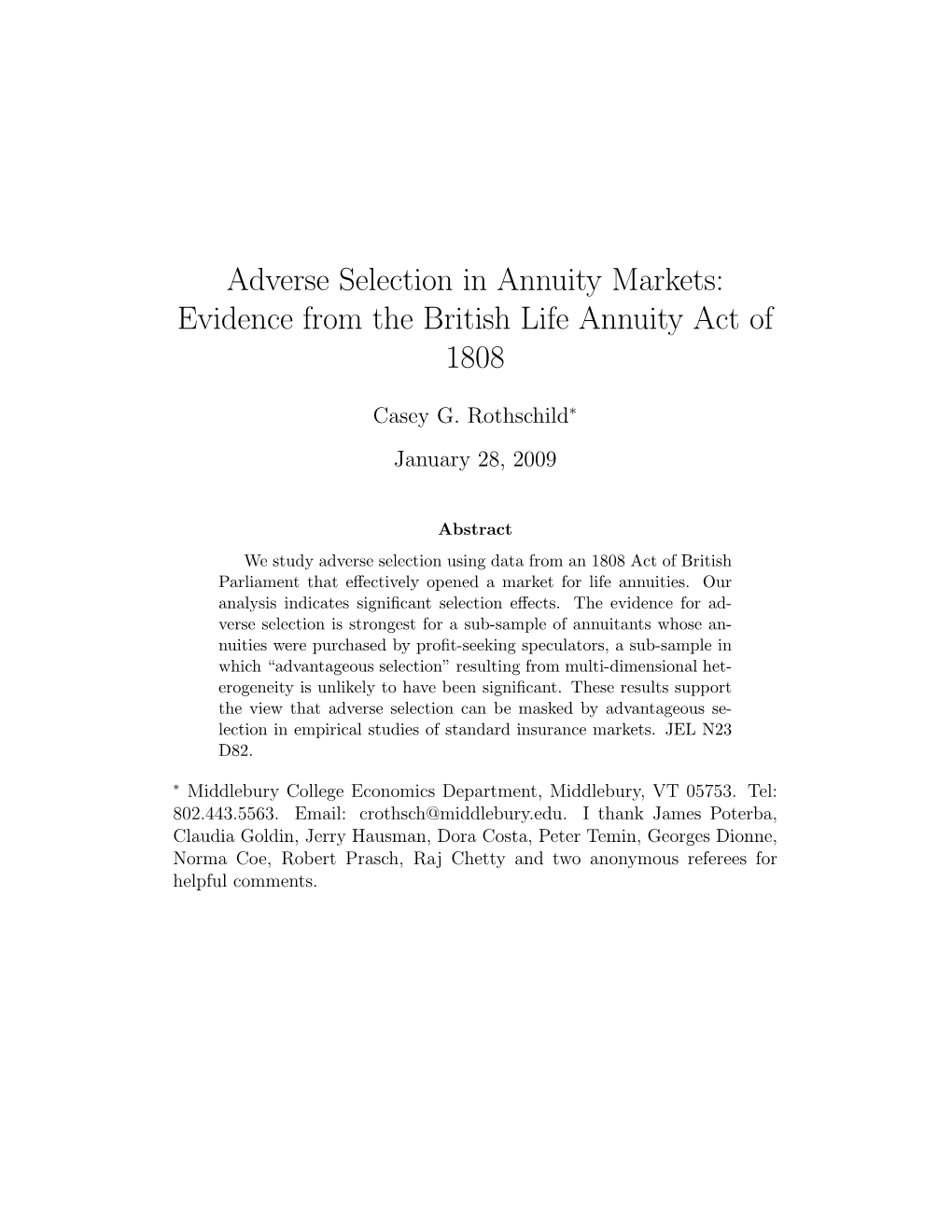 Adverse Selection in Annuity Markets: Evidence from the British Life Annuity Act of 1808