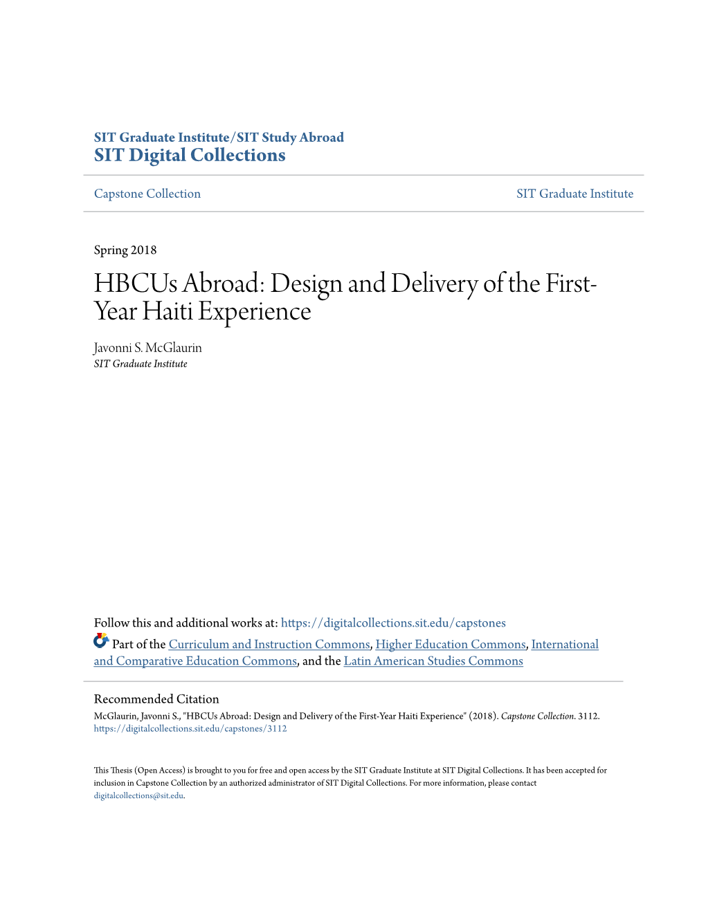 Hbcus Abroad: Design and Delivery of the First-Year Haiti Experience