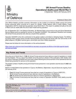 UK Armed Forces Operational Deaths Post World War II
