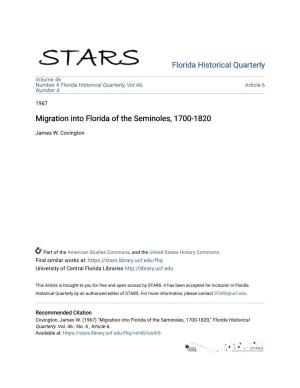 Migration Into Florida of the Seminoles, 1700-1820