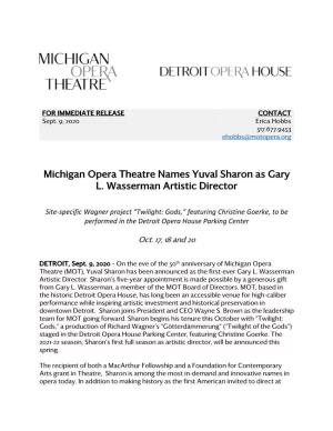 Michigan Opera Theatre Names Yuval Sharon As Gary L. Wasserman Artistic Director